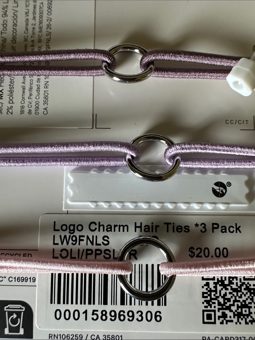 lululemon athletica Logo Charm Hair Ties - Lilac & Light Pink (Set of 3) - Picture 7 of 7
